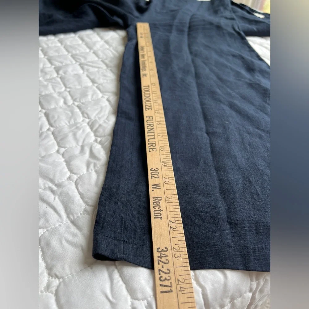 DOR Raw Small Luxury Linen Navy Blue Wide Leg Maggiore Lake Resort Jumpsuit - Picture 12 of 13